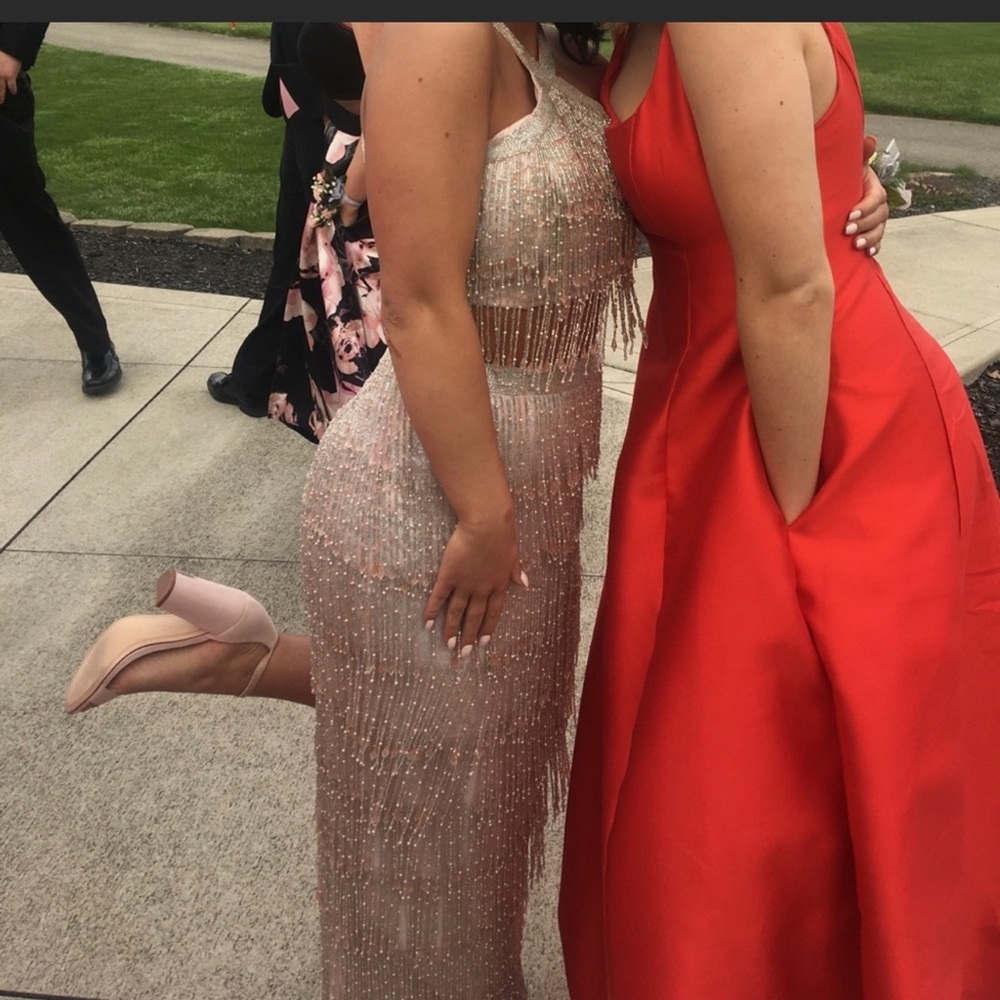 Fringe Mac Duggal Prom Dress: 2 piece, blush pink $200 Size: 6 Mac Duggal